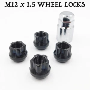 Tuercas de rueda de bloqueo M12x1,5 abiertas (negras) para Ford Mondeo MK4 (2007-14) - Imagen 1 de 8
