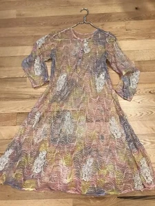 Vintage 1990s Handmade Sheer See Thru Sparkle Lace Nude Dress Embroidered  Sz S - Picture 1 of 11