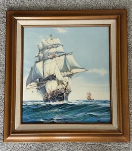 Vintage oil on canvas Robert MacGregor Clipper Ship Red Jacket - Picture 1 of 5