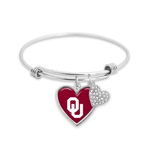 Oklahoma Sooner Amara Adjustable Red Silver Crystal Heart Bracelet Jewelry OU Cover