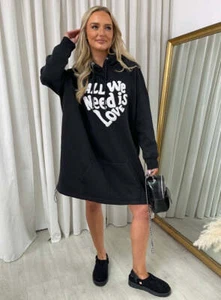 All We Need Is Love Oversized Hoodie Schwarz Gr. S/M L/XL - Bild 1 von 6