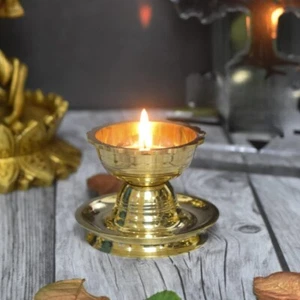 Pure Brass Udupi Nanda Table Diya Table Oil Lamp Diwali Pooja Home Temple 2.5" - Picture 1 of 5