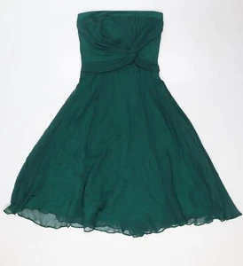 Warehouse Womens Green Silk A-Line Size 8 Off the Shoulder Zip - Knot Front Deta - Picture 1 of 10