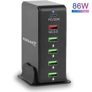 Feegar Tower 86W Stacja ładująca USB 6-portowa ładowarka ścienna biurkowa, przenośna wielokrotna - Zdjęcie 1 z 8