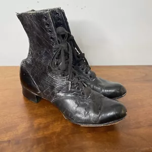 Antike viktorianische edwardianische Lederschnürschuhe Damenstiefeletten Schuhe - Bild 1 von 10