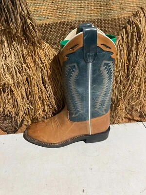 旧西部青少年 3.5 BSY1872 棕色 ASH 皮革方头牛仔靴 ROPERS — 第 1/4 张图片