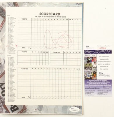 Detroit Tigers Cecil Fielder Signed 1992 New York Yankees Scorebook Program JSA - Image 1 of 4