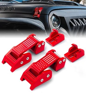 Flag Aluminum Hood Locking Latch Catch Kit For Jeep Wrangler JK JL JT 2007-2024 - Picture 1 of 8