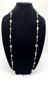 Collar Largo Cookie Lee Transparente Iridiscente Cuentas Collar En Tono Plata Eslabones - Imagen 1 de 4