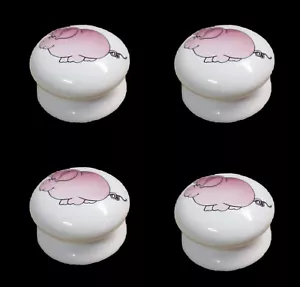 Paquete de 4 perillas de gabinete de porcelana blanca diseño animal cerdo granja 50 mm - Imagen 1 de 3