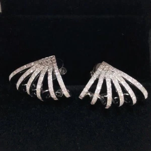 Natural Diamonds Engagement Earrings Cuff Solid 14K White Gold - Picture 1 of 10