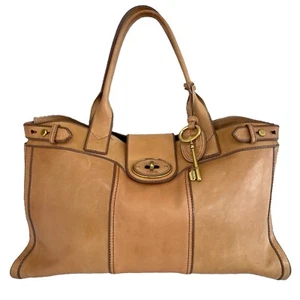Fossil Bag Tan Leather RARE The Traveller WEEKENDER Large SIZE Bag TurnKey LOCK - Picture 1 of 24
