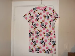 Disney Parks Minnie Mouse White Pink Polka Dots Women's T-Shirt Dress Size Small - Picture 1 of 4