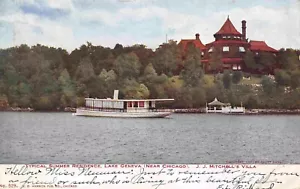 Mitchell Villa Summer Home Steamer Yacht Lake Geneva Wisconsin 1907 postcard - Picture 1 of 2