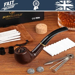 Wooden Tobacco Smoking Pipe Pear Wood Pipe Cleaners Bonus Pipe Pouch Gift Box - Foto 1 di 8