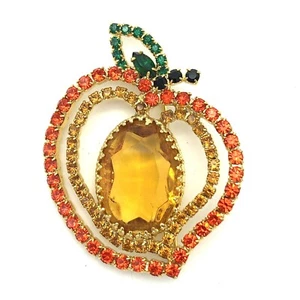 Rhinestone Peach Figural Brooch Vintage - Picture 1 of 12