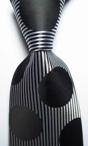 Cravatta cravatta uomo classica a righe pois nero bianco JACQUARD WOVEN 100% seta nuova - Foto 1 di 2