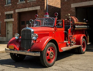 Vintage rotes Feuerwehrauto - 8"x12" Kunstdruck - Bild 1 von 1