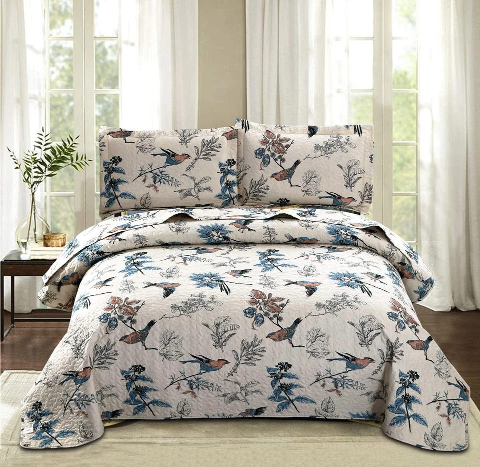 Juego de Edredón Floral Bird King 108X96 Microfibra Suave Reversible Ropa de Cama Decoración Foto 1 de 4
