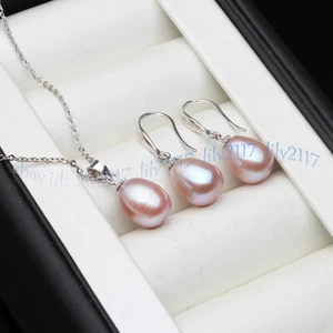 Natural Multicolor Freshwater Pearl Pendant Necklace Earrings Jewelry Set 18'' - Picture 1 of 13