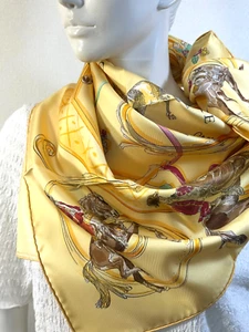 NEW! VTG HERMES ECOLE PORTUGESE D'ART EQUESTRE Carre 90 Silk Scarf Yellow #f6008 - Picture 1 of 13