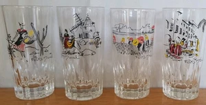 4x Pastis Duval - Vintage Advertising glasses with South France Village Scenes B - Picture 1 of 7