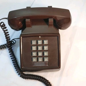 Vintage ITT Brown Corded Phone Retro Home Decor Untested - Picture 1 of 13
