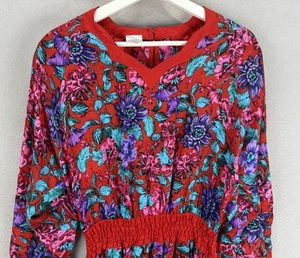Vintage Diane Freis 80s Georgette Florals 100% Silk Elastic Waist Pleated Dress - Picture 1 of 7