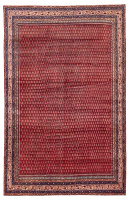 Alfombra de lana oriental anudada a mano vintage roja tradicional de 6'3" x 9'9" Foto 1 de 4