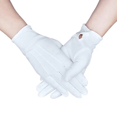 Zenssia Parade Formal White Cotton Tuxedo Costume Gloves with Snap Cuff, Silver - Image 1 of 4