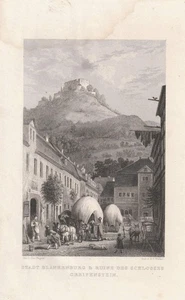 c1850 - Bad Blankenburg Burg Greifenstein Thüringen Stahlstich-Ansicht - Bild 1 von 1