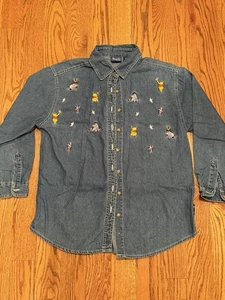 The Disney Store Damen M blau Denim bestickt Winnie Puuh Knopf Hemd - Bild 1 von 8