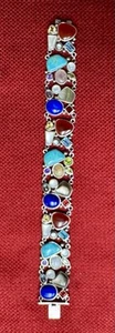 Sterling Silver Multi Gemstone MOP Link Bracelet from Thailand LT 925 BEAUTIFUL - Picture 1 of 3