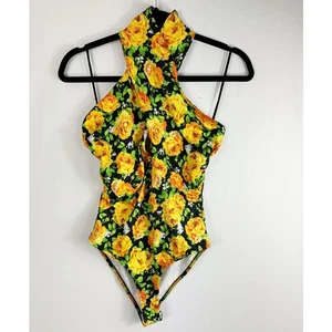 Zara Damen Criss Cross Neckholder Body Gelb Blumen Schwarz Medium - Bild 1 von 8