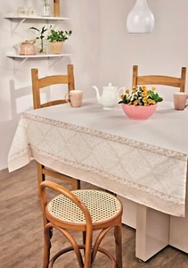 Mantel rosa o beige/tela estampada en topo. Rectángulo redondo 60" 55x83 pulgadas - Imagen 1 de 16