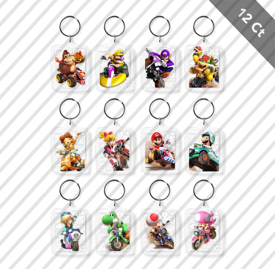 12 Mario Kart World Llavero Niño Fiesta de Cumpleaños Favor Bolso Gamer Super Foto 1 de 1