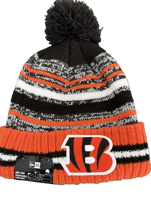 Cincinnati Bengals Tejido Invierno Sombrero Gorro Nueva Era Gorra Rayas Extraíble Pom Nuevo con Etiquetas Foto 1 de 4