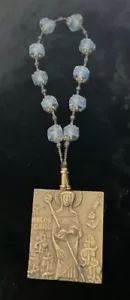 Vintage Bronze christliche Heilige Hildegard von Bingen blauer Glaskranz Rosenkranz 8 Zoll - Bild 1 von 7