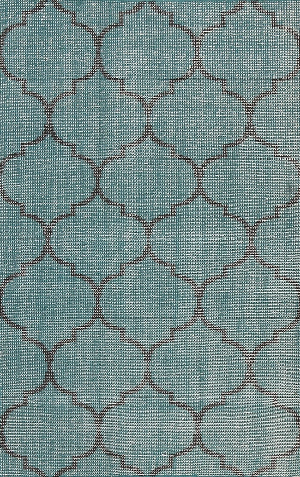 Abstract Teal Green Vintage Style Trellis Area Rug Wool Hand-knotted Carpet 4x6 - Image 1 of 4