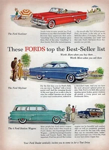 Ford Sunliner 1954 horizonte y camioneta anuncio original impreso en color - Imagen 1 de 1