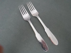 2pc Georg Jensen Mermaid Hammered Silverplate Dinner Forks 7 1/2" - Picture 1 of 2