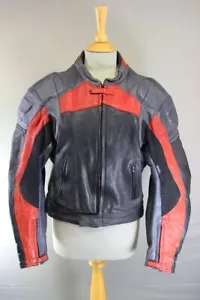 FRANK THOMAS BLACK, SILVER & RED LEATHER BIKER JACKET WITH BACK PROTECTOR 40 IN - Picture 1 of 10