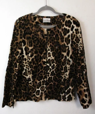 Joseph Ribkoff jacket animal print cordoroy size 16 black brown zip pockets BB - Image 1 of 4