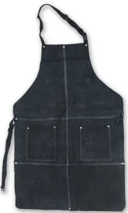 Black Genuine Leather Bib Style Shop Apron with 2 Pockets - AS-50011 - Picture 1 of 6
