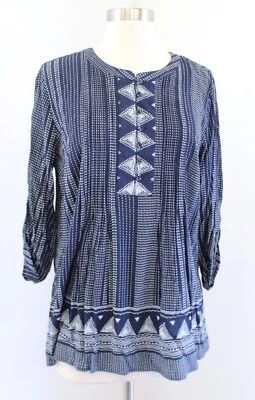 NWT Pale Sky Stitch Fix Navy Blue White Striped Geometric Print Top Blouse Sz S - Image 1 of 4