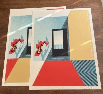 Shepard Fairey DESIERTO TODAY OCÉANO MAÑANA Firmado/#d Impresión Póster Set OBEDECER GIGANTE Foto 1 de 3