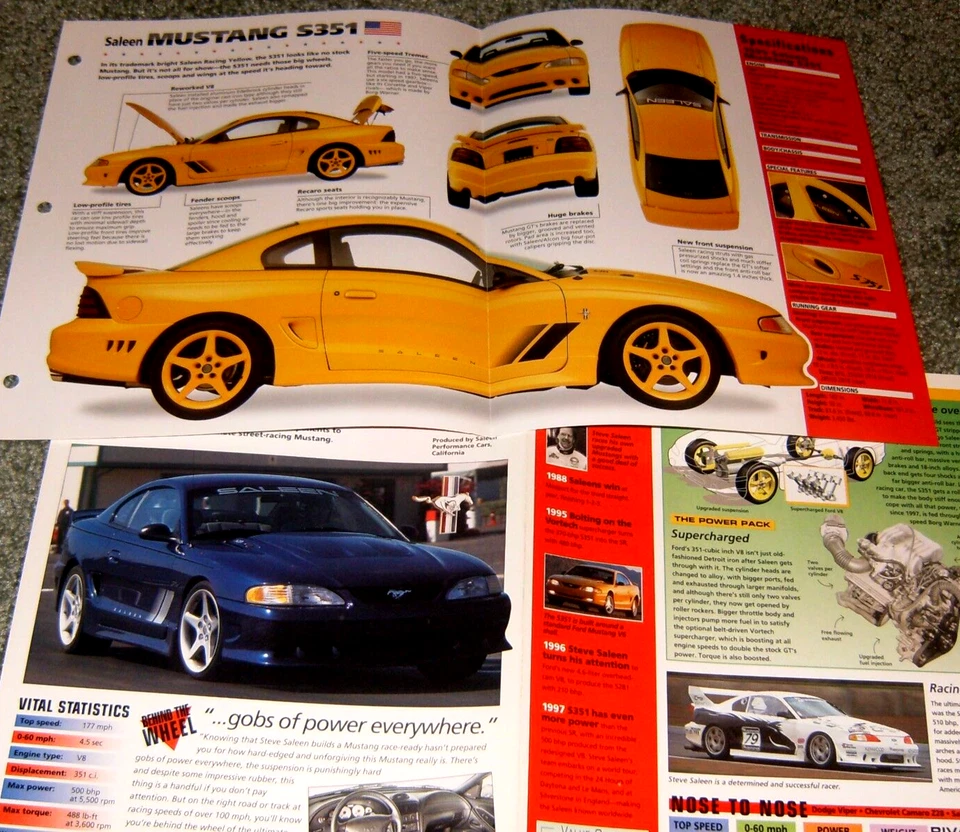 2-1995 Mustang Saleen S351 Spec Info Poster Original Brochure Ad Sn 94-98 Ford - Image 1 of 1