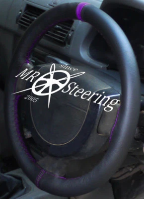 Per Renault Twingo II 07-13 Originale Volante IN Pelle Cover + Viola Cinturino - Immagine 1 di 4