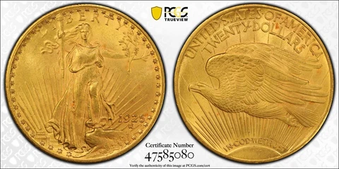 1925 $20.00 St. Gauden Double Eagle PCGS MS64 Gold Cover