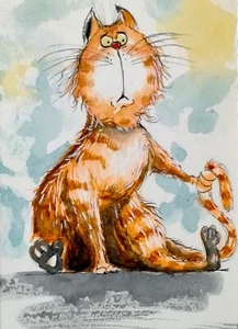 NEW! ACEO Cat Painting big cat kitten Original watercolor Collectible Art - Picture 1 of 4